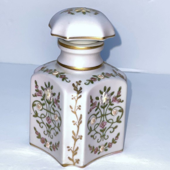 Norleans Japan Pink Porcelain Vanity Perfume Texture Bottle Hand Painted Floral - Picture 2 of 12